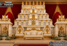 South Indian Wedding Temple Theme Stage destination wedding mandap, fusion wedding pavilion mandap, luxury wedding canopy, outdoor wedding mandap, white and gold wedding mandap, laser cut wedding mandap, Islamic style wedding mandap, Mughal inspired mandap, royal wedding pavilion, designer wedding mandap setup, premium wedding mandap décor, floral wedding mandap, crystal hanging mandap, luxury phera mandap, wedding stage decoration, modern wedding mandap design, elegant wedding canopy setup, destination wedding decor Royal Mughal Wedding Stage Backdrop, Mughal Arch Wedding Backdrop, Fiber Wedding Stage Panels, Luxury Wedding Stage Decor, Arabic Wedding Backdrop, Muslim Wedding Stage Setup, Nikkah Stage Decoration, Walima Stage Backdrop, Reception Stage Design, Wedding Backdrop Manufacturer, FRP Wedding Panels, Carved Wedding Backdrop, Indian Wedding Stage Decor, Heritage Wedding Backdrop, Dome Arch Backdrop Panels, Event Stage Decoration, Wedding Furniture Set, Royal Wedding Sofa Set, Bride Groom Stage Setup