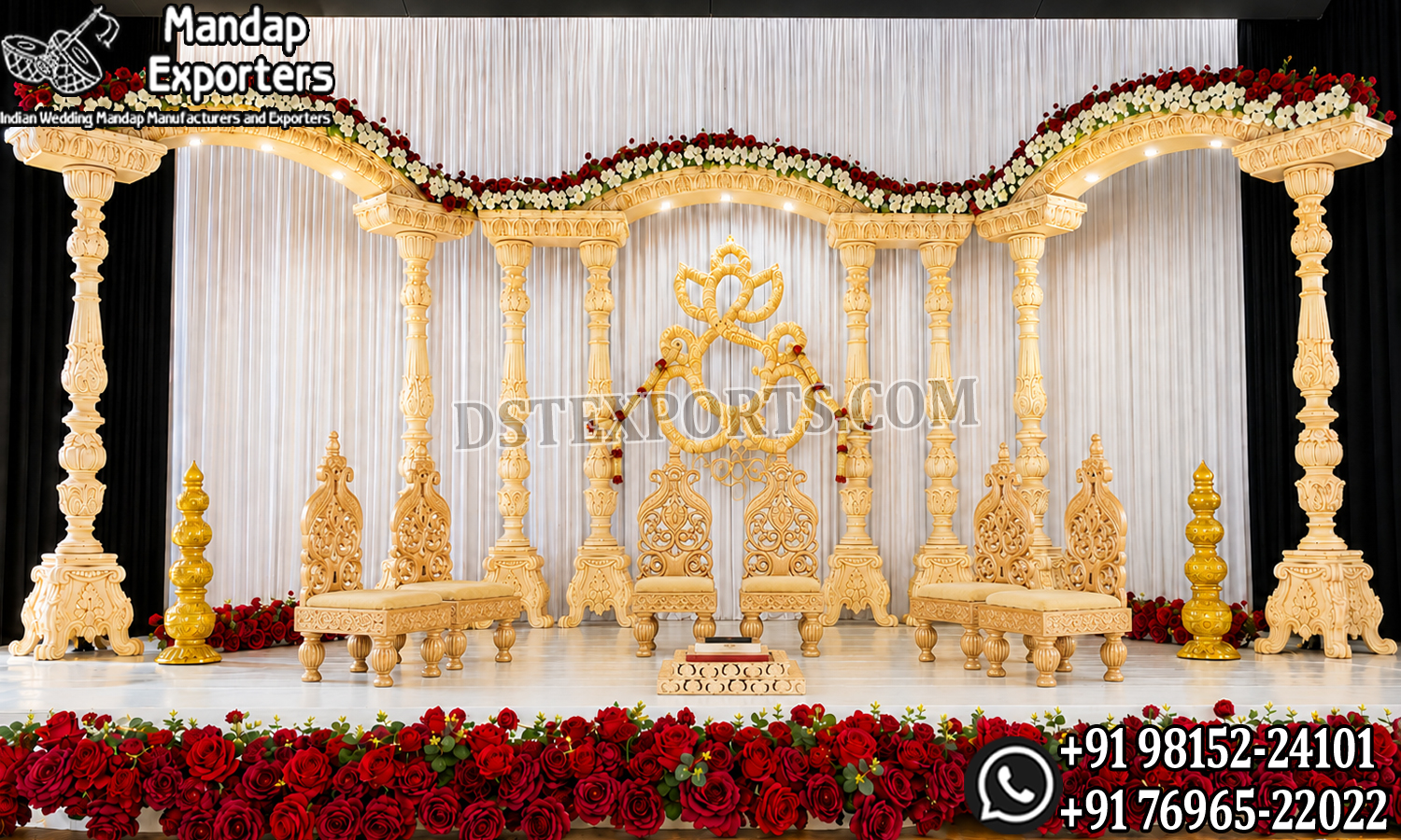 Traditional Open Style Fiber Carved Wooden-Look Mandap