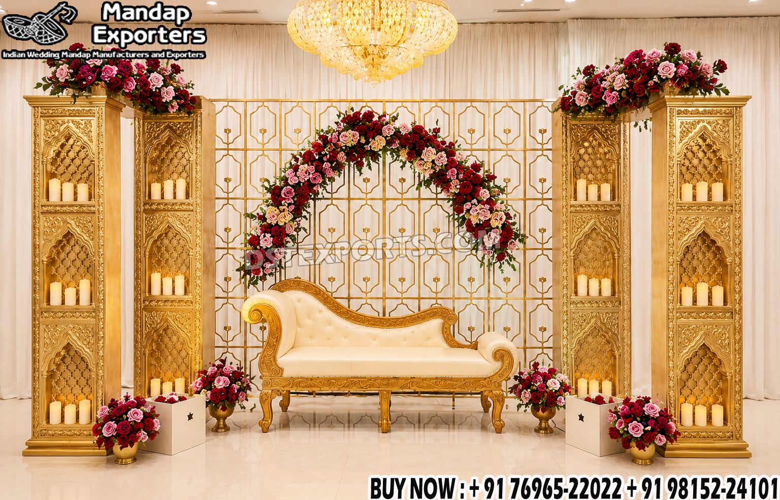 Magical Wedding Candle Wall Backdrops With Jharokha Pillar