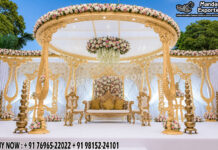 Royal Gujarati Maharaja Wooden Carved Wedding Mandap Setup Royal Gujarati Maharaja Wooden Carved Wedding Mandap Setup