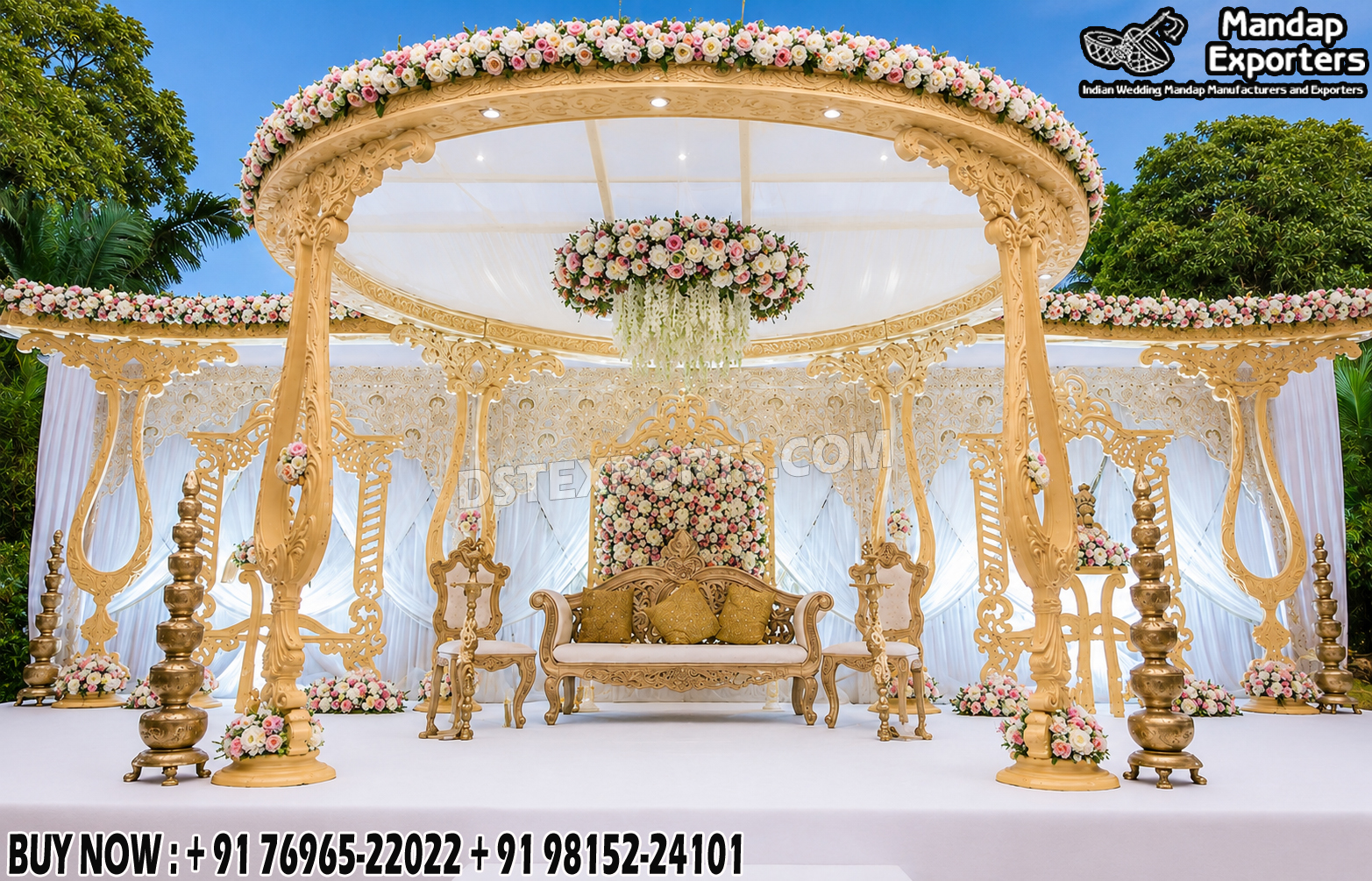 Royal Gujarati Maharaja Wooden Carved Wedding Mandap Setup