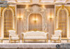 Royal White & Gold Victorian Wedding Stage for Luxury Events Royal white and gold Victorian wedding stage with luxury carved backdrop, throne chairs and sofa for USA weddings, receptions and luxury events