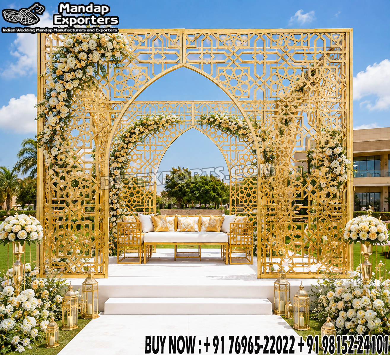 Arabic Style Gold Finish Mandap For Destination Weddings