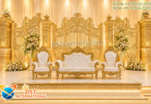 Ravishing Golden Theme Reception Stage for Asian Weddings
