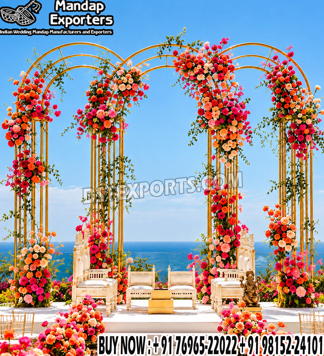 Golden Multilayered Metal Arches For Wedding Mandap Stage