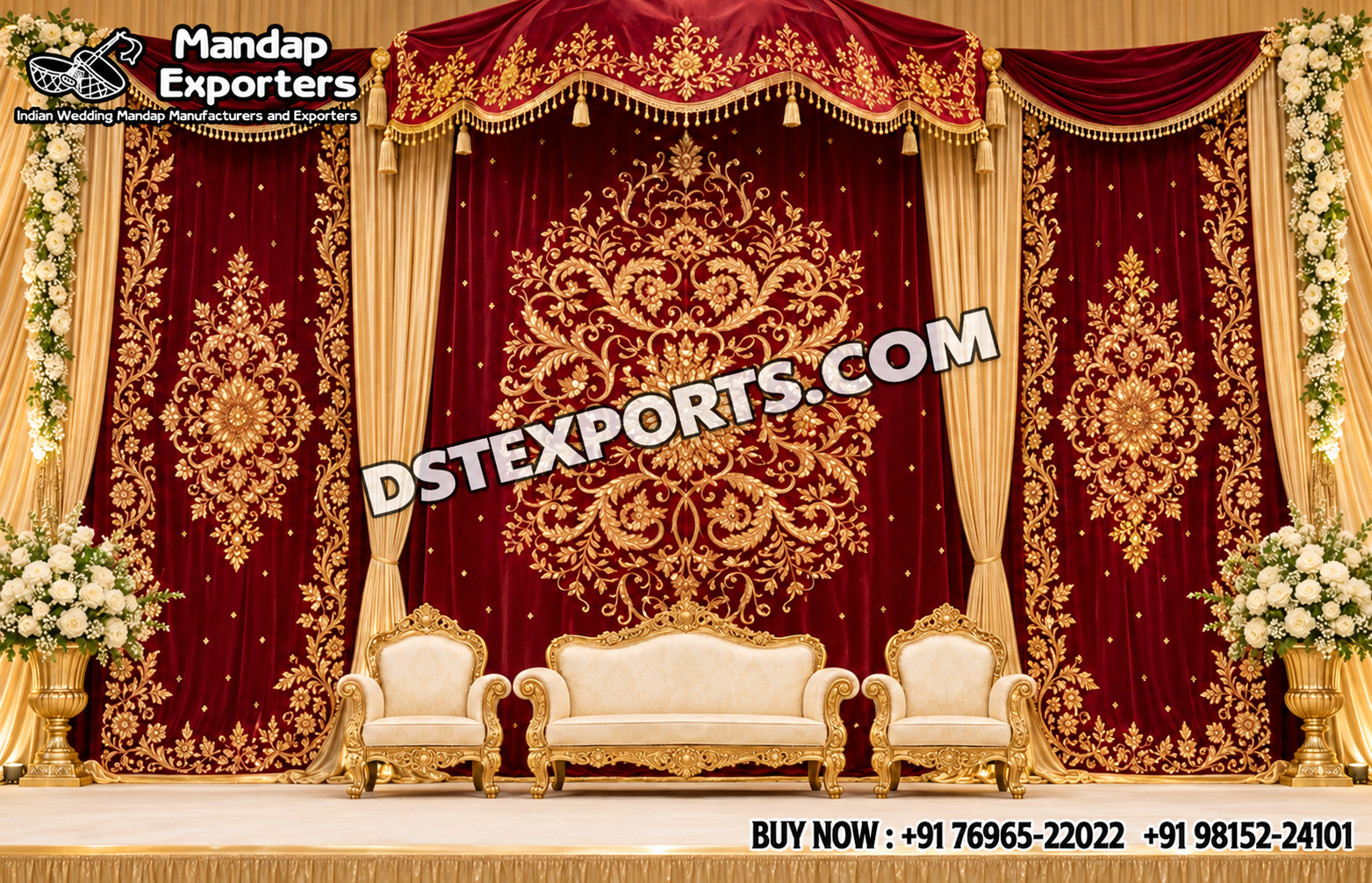 Traditional Bollywood Reception Embroidered Backdrop Curtain Set